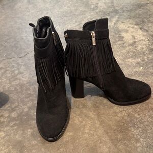Ivanka Trump Black Suede Fringe Heeled Boots
